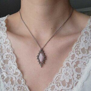Vintage antique rose quartz and silver chainmail necklace ✦ fairy style ✦